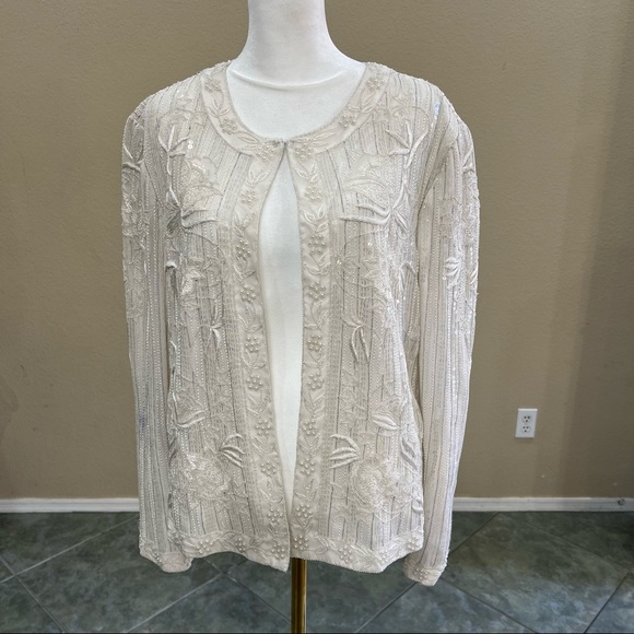 Niteline Jackets & Blazers - NITELINE Della Roufogali VINTAGE Cream SILK Beaded Evening Formal JACKET Sz L
